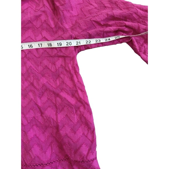 Trina Turk Pink Boho Blouse Textured Chevron Eyelet Beachy Coverup Top Resort L - Picture 4 of 7